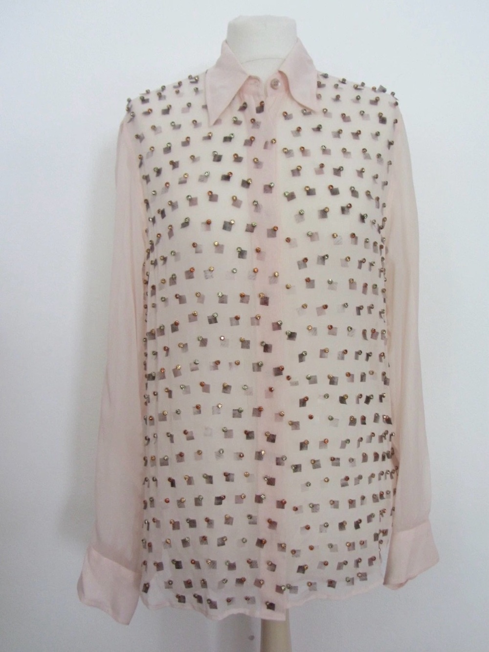 Dries Van Noten Embellished Pale Pink Long-Sleeve Blouse, size 40